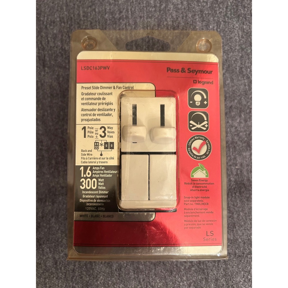 Pass & Seymour Legrand LSDC163PWV White Slide Dimmer and Fan Control Switch